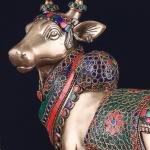 Brass Superfine Standing Nandi Idol | 10.5" Height | Premium Stonework | Sacred Hindu Art | Traditional Collection | Divine Presence | Jaipurio